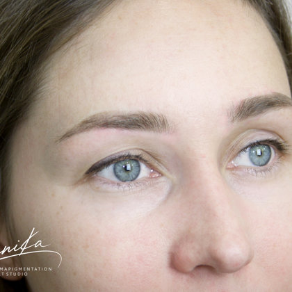 healed result after 1 session of pmu; powder tehnique