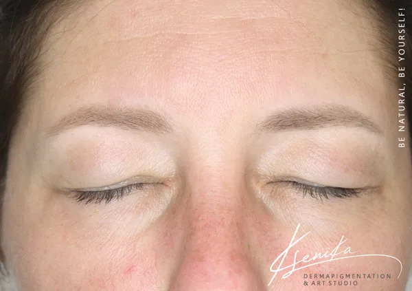 healed result after 1 session of pmu; powder tehnique