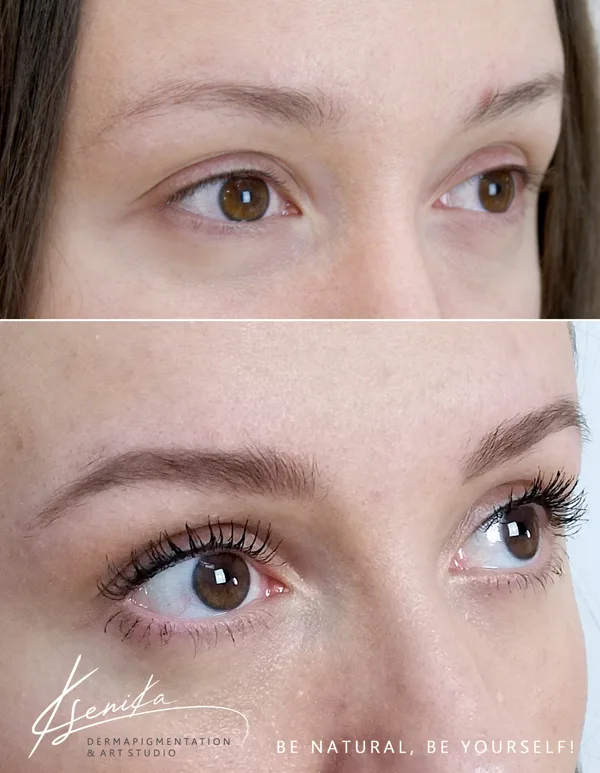 healed result after 1 session of pmu; powder tehnique